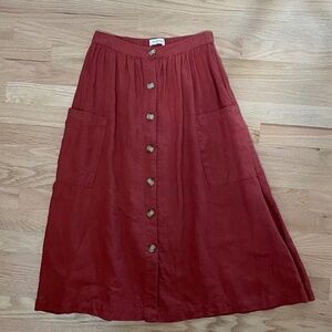 Promod Linen Button-Down Midi-Skirt with Pockets